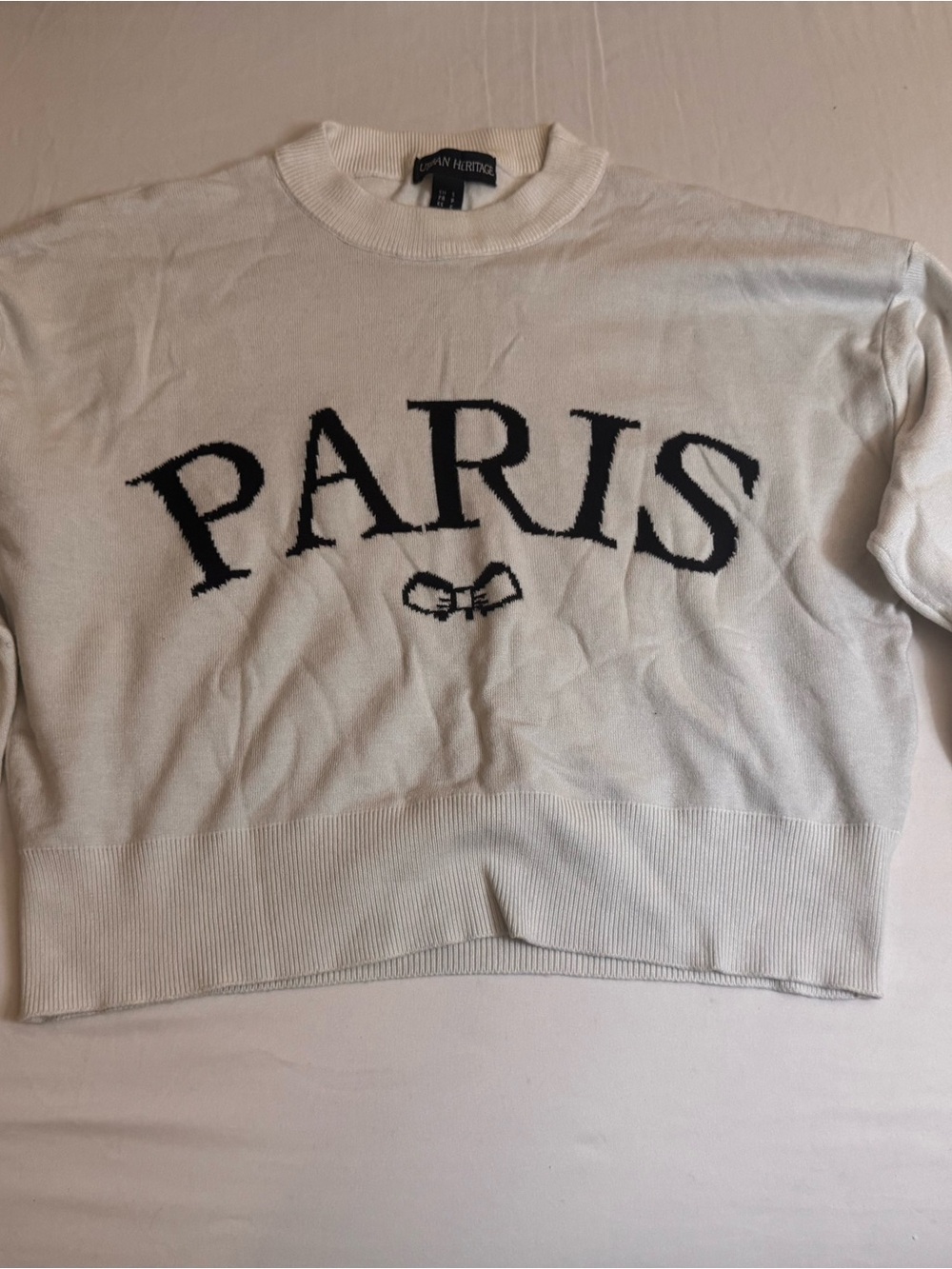 Urban Heritage Cream Crewneck Sweater with Black PARIS Logo